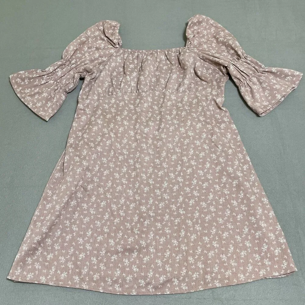 UMGEE Womens Dress LARGE Floral Babydoll Smocked Bell Sleeve Prairie Flirty Cute